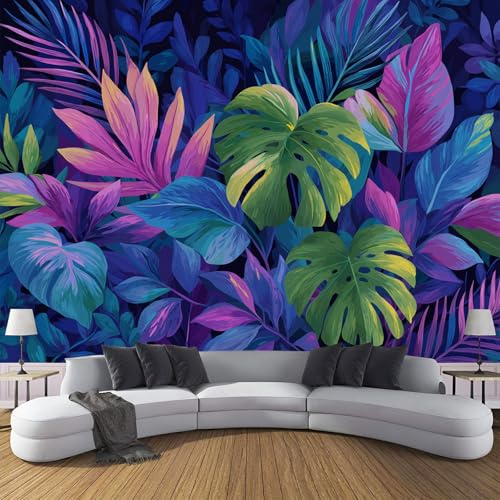 MIATCENRT ‎150x105cm (L×H) Papier Peint Panoramique Tropical Résumé Feuilles De Palmier Murale, Poster et Tableaux Muraux Imprimés 3D, Papier Peint Tissu Violet pour Décoration Chambre et Salon