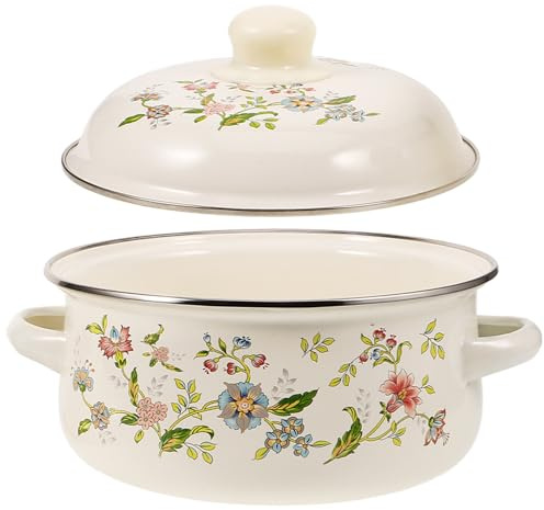 Homoyoyo Pentola Smaltata Coperchio Resistente ad Acidi e Basi Ergonomica e Versatile per Stufati Zuppe e Cottura Salutare in Cucina Domestica
