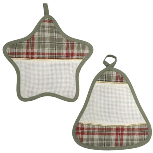 hobbymio.it Set da 2 Pezzi di presine natalizie da cucina da ricamare a Punto Croce, Presine Natale con Tela Aida, Due pezzi di Presine scozzese a forma: Stella, Campana