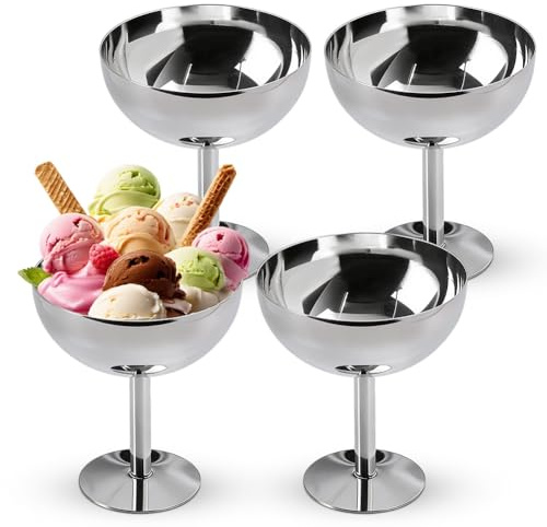 4 Stück Eisbecher, Edelstahl Dessertbecher, Cocktail Gläser Dessertschale mit Fuß, Dessertschalen Dessert Tassen, Eiscreme Schalen für Obst Salat Joghurt und Fruchtpudding für Hochzeiten, Partys