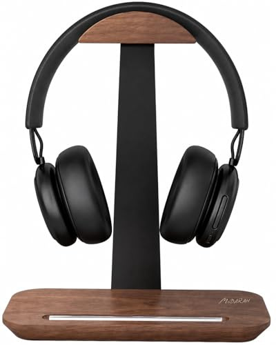 MiDARAH Premium Walnut Headphone Stand with Storage Base – Wooden Headset Holder for AirPods Max, Sony, Bose, Beats & Gaming Headsets – Elegant Desk Organiser for Home Office & Gaming Setup