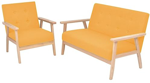 Frdhee Schlafsofa Wohnzimmer Couch,Sofa-Set 2-TLG. Stoff Gelb,Küchensofa für Wohnzimmer,Schlafzimmer,Zimmer,Büro