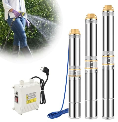 Ollewiellan Tiefbrunnenpumpe 370W Brunnenpumpe 4000l/h 230V Brunnenpumpen,Tauchpumpe max. Förderhöhe 34m Rohrpumpe,IP68 Wasserdicht für Brunnengehäuse von 4 Zoll oder größer.