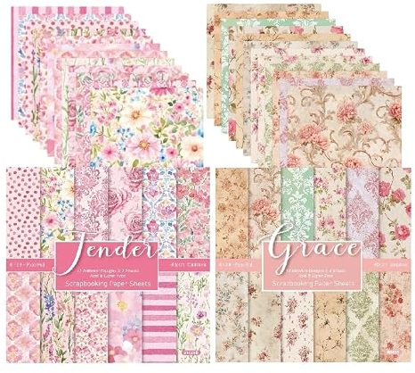 PLUSHCEWT Scrapbook Papier 48 Blatt 15,2 x15,2cm,Buntes Muster Bastelpapier | Blumen Motivpapier Vintage Dekopapier Designpapier für Journal Scrapbooking Karten Fotoalbum DIY Bastelprojekte