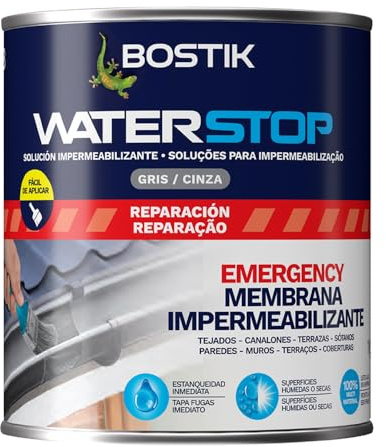 BOSTIK Waterstop Impermeabilizante de Reparación Gris - Bote 1 kg | Estanqueidad Inmediata - Superficies Húmedas o Secas - sin Imprimación - Multimaterial - Fácil de Aplicar