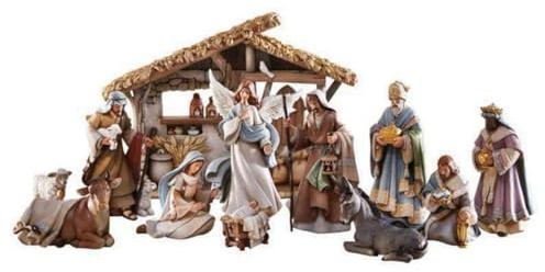 Bethlehem Nights Christmas Nativity Scene Figurines with Creche, 12 Piece Set