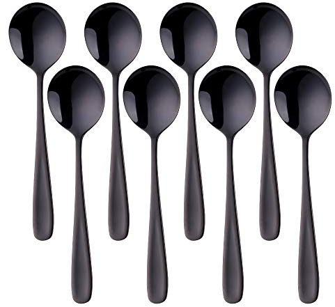 Esslöffel Groß Müslilöffel Edelstahl Rostfrei 18/10 Schwarz Suppenlöffel 8-stück Menülöffel länge 17,5 cm Breit 4,5 cm Tafellöffel Suppentassenlöffel für Müsli Porridge Dessert Soup Spoons