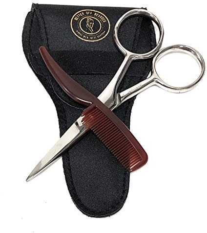 Mustache Grooming Kit - Mustache Scissors For Men For Precise Facial Hair Trimming - Mustache Combs For Men - Perfect Moustache Comb and Moustache Scissors Great For Travel