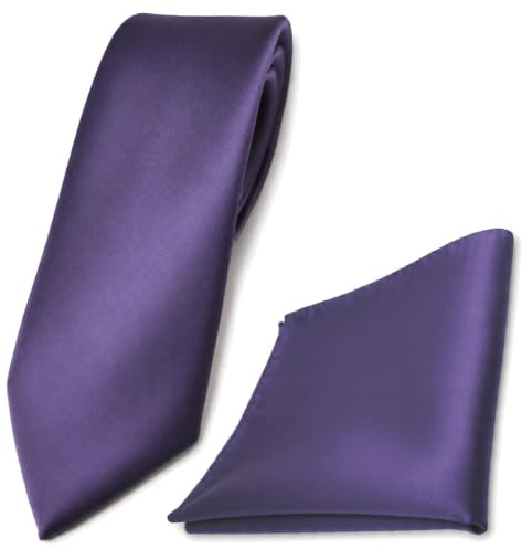 TigerTie Krawatte & Einstecktuch Set Herren Hochzeit Business, schmal 6 cm Polyester