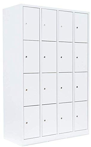 Lüllmann 16 Fächer Schließfachschrank Weiß 180x117x50cm 520447 | Komplett montiert, Wertfachschrank, Fächerschrank, Spind