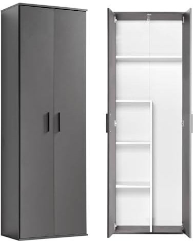 mokebo Besenschrank Mehrzweckschrank (60x180 cm) 'Der Lange' aus Holz auch als Haushaltsschrank, Putzschrank, Staubsaugerschrank, Vorratsschrank oder Flurschrank in Anthrazit Schwarz