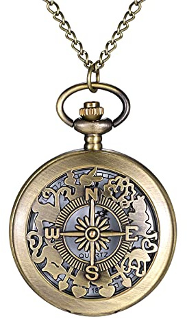 JewelryWe Taschenuhr Herren Damen Vintage: Retro Analog Quarz Kettenuhr Uhr Umhängeuhr mit Halskette Kette Pocket Watch Bronze Unisex Geschenk
