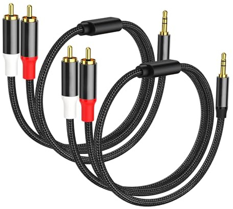 VIOY RCA to 3.5mm Audio Cable1M 2Pack, 1/8 Headphone to Dual RCA Cord | 24K Gold-Plated Plugs, Hi-Fi Sound, Braided, Bi-Directional, Red and White RCA Cable For TV, Mixer, Amplifier, Speakers