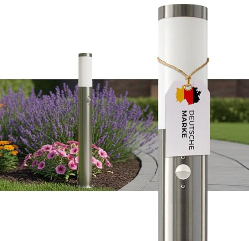 Maxkomfort Außenlampe mit Bewegungsmelder | Edelstahl-Wegeleuchte 80 cm IP44 | E27 Standleuchte für Garten & Weg – Sicher, stilvoll & wetterfest 232-800-BM