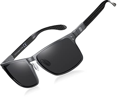DUCO Herren Polarisierte Sonnenbrille mit Rechteckig Metallrahmen und Kohlefaser Brille Beine UV400 DC8208 (Gunmetal)
