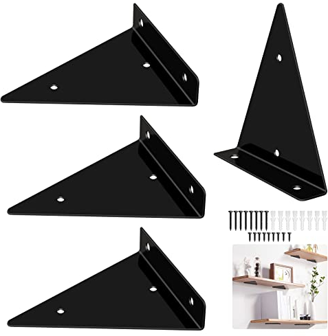 Schwebende Regalhalterungen,4 Stück Schwebende Regalhalterungen, unsichtbare Dreieck Wandhalterungen, versteckte Wandregal Halterungen Wandmontage für Lagerregal, Bücherregal 130mm*140mm (Schwarz)