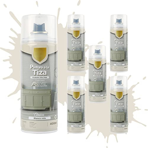 Etrexonline Pintura en Spray Ultra Mate a la Tiza, Chalk Paint Spray, Ideal para Metal,Madera y Cerámica, Acabado de Estilo Vintage - Colores Blanco Roto (400ml, 6 Unidades)