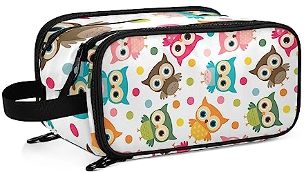 Kulturbeutel süßes Vogel-Eulen-Muster Große Kosmetiktasche Kulturtasche Waschtasche Make Up Tasche Waschbeutel Schminktasche für Damen Mädchen