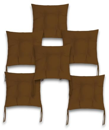 Super Mundo - Pack 6 Cojines para Sillas con Correas de sujeción, 40 x 40 x 8 cm, Ideal para decoración jardín Interiores y Exteriores (6 Pack, Chocolate)