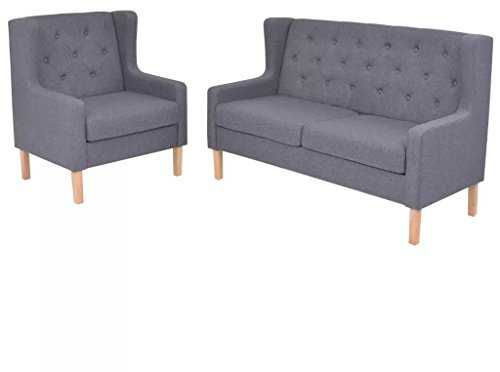 Homgoday 2-TLG. Sofa-Set Stoff Grau Sofa Couch Doppelsofa Relaxsofa Polstersofa Sofa Modern Loungesofa Wohnzimmersofa für Wohnzimmer Empfang Büro