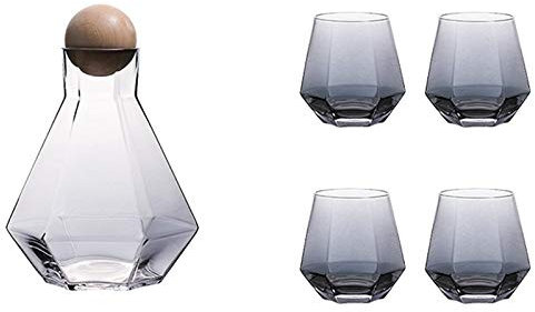 Obahdirry Diamond Whiskey Glasses Sets Water Kettle with Wood Ball Lid Clear Jug for Juice Cocktail Wine Glasses Set - Smoky Gray