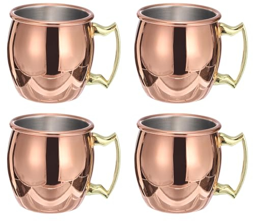 Uxcell Copper Mugs 60ml/2 OZ Mini Cocktail Mugs, 4Pcs Pure Copper Plated Stainless Steel Shot Glass, Cocktail Drinking Mugs for Party Drinking and Gift, Rose Gold