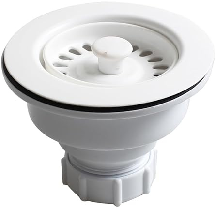 Talea Sink Strainer for 3.5 Inch Drain Openings,Sink Basket Strainer and Stopper Drain Assembly White XK247C108