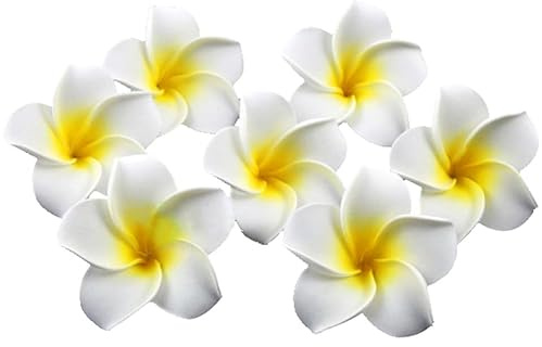 IMIKEYA 100 Stück Frangipani Blumen Deko: künstlich Plumeria Blüten - 6 cm Hawaiian Plumeria Frangipani Kunstblumen Köpfe Hawaii Blume Deko für Party Hochzeits DIY Haarklammer