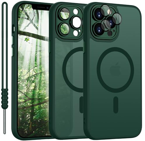 YUANDMI für iPhone 13 Pro Max Hülle kompatibel mit MagSafe Matt Grün | Handyhülle für iPhone 13 Pro Max Magnetisch Matte Touch Kameraschutz, rutschfest Kratzfest Schutz Stoßfest