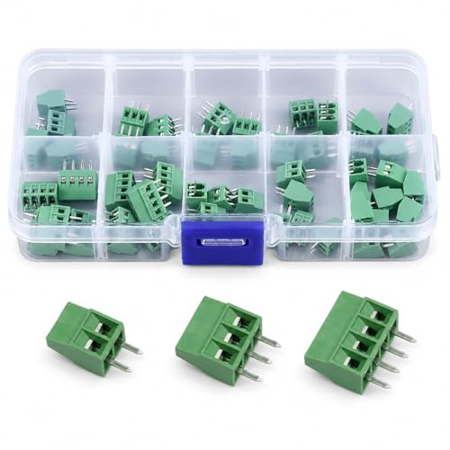 Uadme PCB Morsetto, 50 Pezzi 2,54mm 2P 3P 4P PCB Morsettiera a Vite, per Progetti Elettronici/DIY Project, 20 x 2 Pin, 20 x 3 Pin, 10 x 4 Pin, Verde