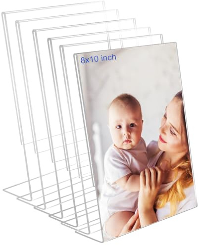Bolidery 8x10 Acrylic Picture Frames, Set Of 6 Clear Acrylic Frameless Transparent Frame Gift for Desktop Display, Vertical Standing Picture or Display Sign Holder with Inserts for Home Office