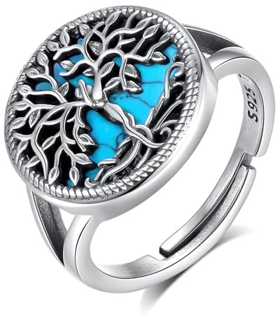 AEONSLOVE Schlange Ring Silber 925 für Damen, Lebensbaum Verstellbarer Ring für Frauen, Offener Ringe Vintage mit Blatt/Hexenknoten/Keltischer Knoten