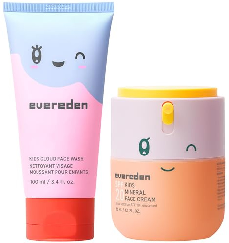 Kids Healthly Morning DUO: Clean & Vegan Skin Care for Kids Bundle | Skin Care Cloud Face Wash + SPF 20 Mineral Face Cream | Non-Toxic | Non-Comedogenic | Fun | Easy-to-Use Skincare