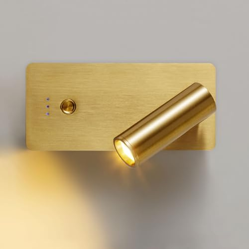 HARPER LIVING Wall Spotlights Brass, Rechargeable Wall Reading Lamp LED 5000mAh Battery Operated Wall Light with Switch, Dimmable 3000K Warm Light, Rotatable, Ideal for Bedroom Living Room