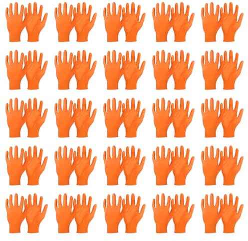 PATIKIL Desechables Industriales Nitrilo Guantes, 100uds XL Mecánico Guante 8 mil Grosor con Diamante Textura Látex Libre Polvo Libre para Jardín Hogar, Naranja