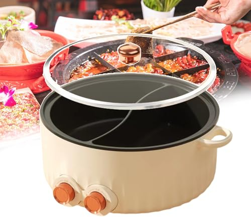 forplubossmmp Double-Sided Pan Electric Hot Pots, Electric Multi-Cookers with Divider, Non-Stick Electric Skillets 5L/6L Stockpots, Electric Rice Cookers for 2-8 People (Adjustable Speeds),5L