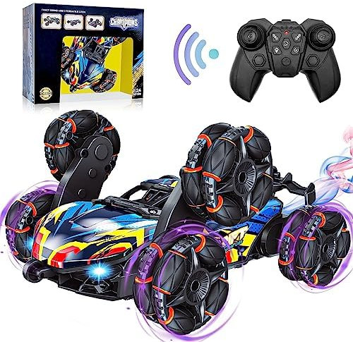 Byuert Remote Control Car Age 6+, 6WD RC Stunt Car with Spray and Light, 360° Rotation and Drift Vehicles, 2.4Ghz Radio Controlled Electric Buggy RC Offroad Toy for Adults and Kids