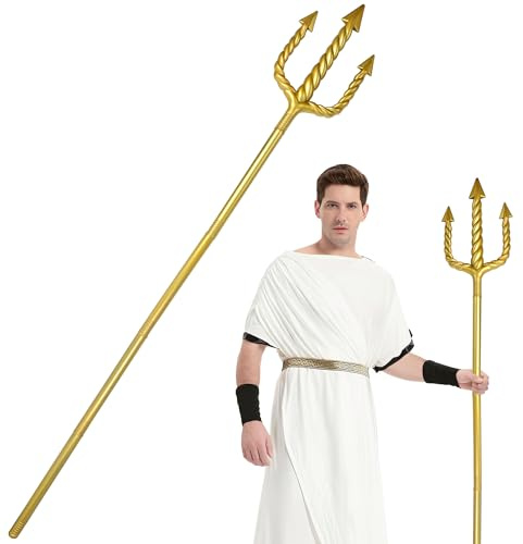 Amlisia 152CM Gold Dreizack, Dreizack Prop Teufel Pitchfork Staff Spielzeug König Neptun Kostüm Zubehör für Erwachsene Kinder Karneval Mottoparty Cosplay (Gold)