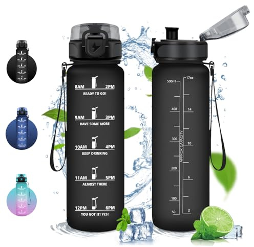 Vikaster Trinkflasche Sport, 500ml / 1L / 1,5L BPA-frei Tritan Auslaufsicher Kunststoff Wasserflasche, Kohlensäure Geeignet, Sportflasche für Fahrrad, Kinder, Schule, Fitness, Yoga