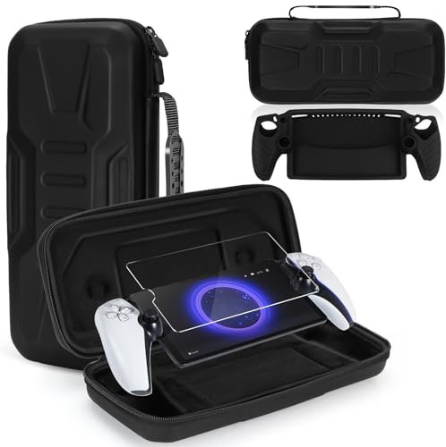 JoyHood 3 in 1 Accessories Kit compatible with PlayStation Portal, Portable Carrying Case for PS5 Portal, Protective Handbag fits PS Portal with Screen Protector, Silicone Protective Cover (Black)