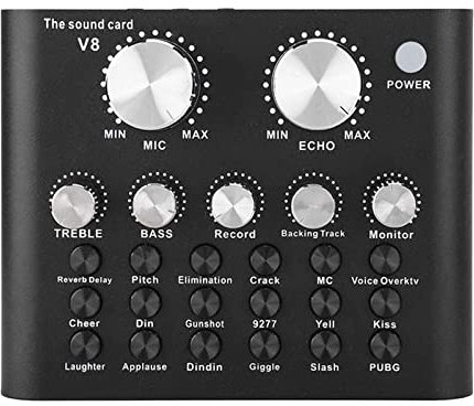WDWDW Professional Audio Mixer,V8 Live Sound Card With Effects And Voice Changer,Bluetooth Audio Mixer Device For Live Streaming,Music Recording