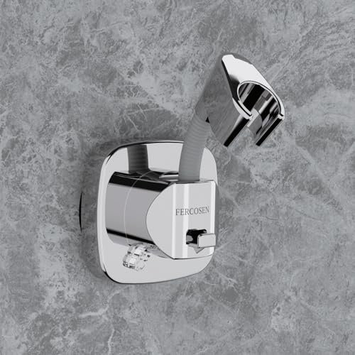 FERCOSEN Supporto Doccia Orientabile 360° Con Ventosa | Portata 10 kg, Montaggio In Secondi | Supporto Antiscivolo Resistente Alla Ruggine (Argento)