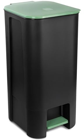 Go Practic Treteimer Set 40L Grün, Tretmülleimer mit Pedal, Mülleimer, Mülltrennsystem für Glas, Kunststoff, Küchenmülleimer Recycling, mit Farbdeckel, Küche