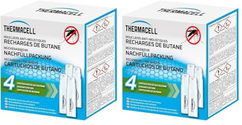 Thermacell - Lot de 8 Cartouches de Gaz Butane pour Bouclier Diffuseur et Lanterne Anti-Moustiques - Effet Rapide, Inodore