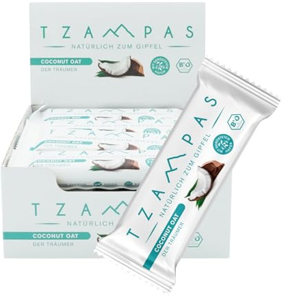 TZAMPAS Energieriegel Bio · Riegel mit Kokos & Hafer · Ideal für Sport & Fitness · Vegan, Clean Eating · 16 x 40g