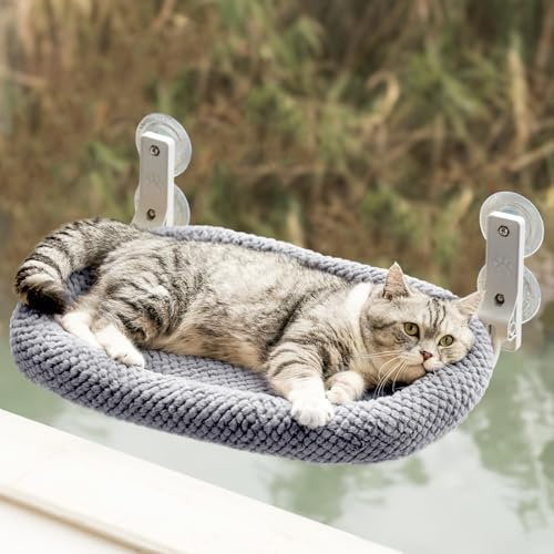 EDAGNY Cama para Gatos Ventana Grande, 54cm x 36cm Cama Gato Ventana Plegable para Gatos de Interior, con Cubierta Gruesa Reversible Extraíble, Hamaca Ventana Gato Soporta hasta 18 kg