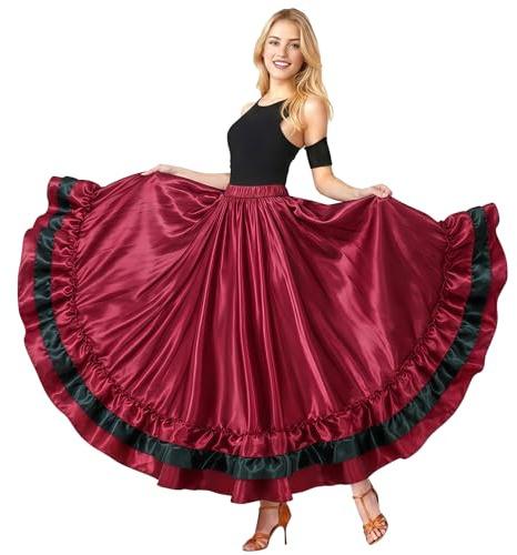 Baisdan Damen Bauchtanz Rock - Mehrschichtige Röcke mit Rüschen aus Satin für spanischen Flamenco, Stiertanz Show