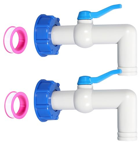 LEKEFETO IBC Auslaufhahn 2er Set mit S60x6 Adapter – 1 Zoll Kugelhahn mit 32mm Schlauchtülle, PE-Material für Wassertank/Regentonne (Weiß, DN40/50 kompatibel)