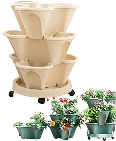 Pot de fleurs vertical à arrosage automatique pour fraises - 3 niveaux empilables pour intérieur/extérieur