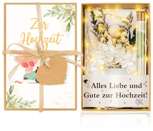 FTUREERA Geldgeschenk Hochzeit, Hochzeitsgeschenke für Brautpaar Geldgeschenke Hochzeit Verpackungen, Hochzeitsgeschenk Geld Geschenkbox mit Hochzeitskarte, Trockenblumen, Licht und Reagenzglas